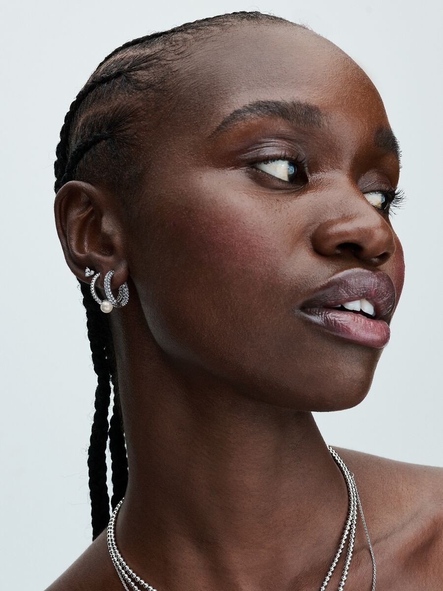 Treated Freshwater Cultured Pearl & Pavé Hoop Earrings