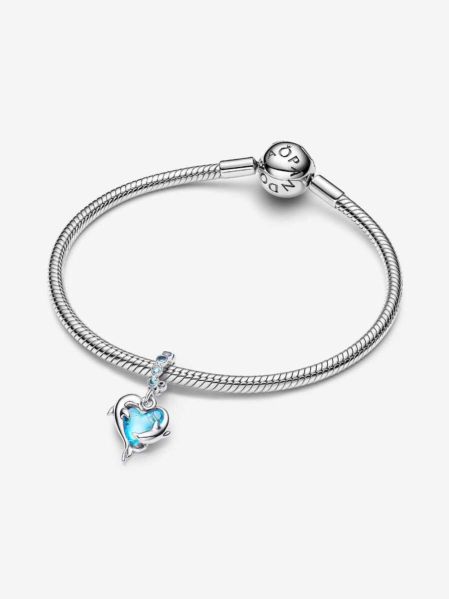 Blue Murano Glass Dolphins Dangle Charm