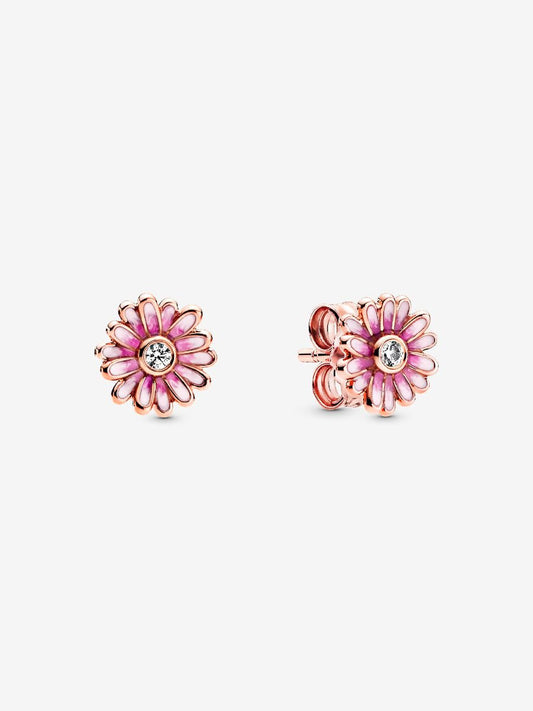 Pink Daisy Flower Stud Earrings