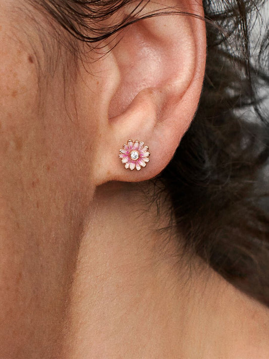 Pink Daisy Flower Stud Earrings